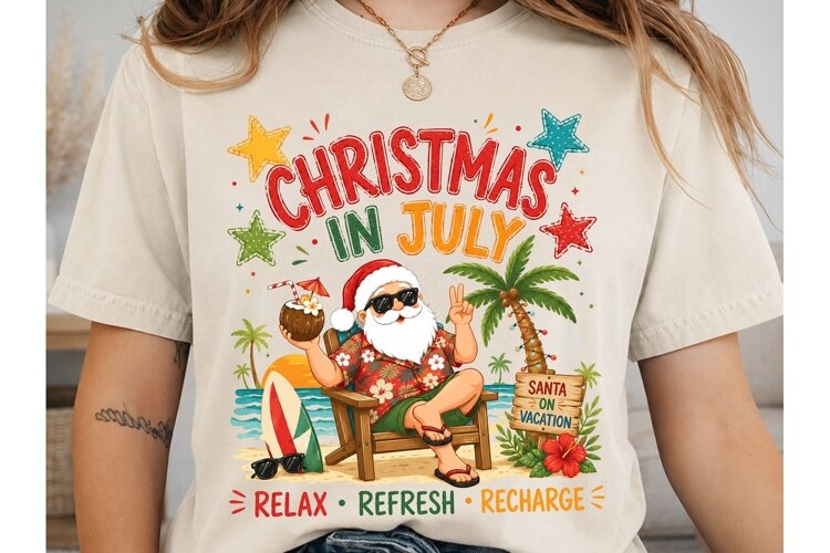 Christmas in July Santa PNG Sublimation example image 1