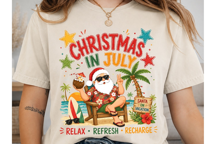 Christmas in July Santa PNG Sublimation