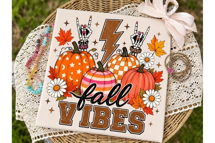 Fall Vibes Pumpkin Lightning PNG Shirt example image 1