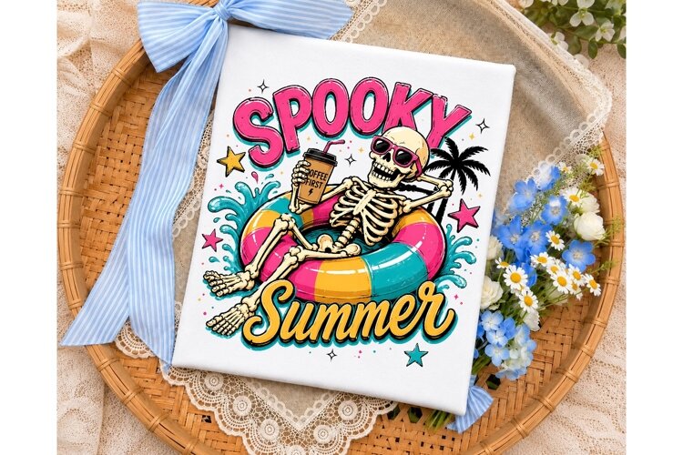 Spooky Summer Skeleton PNG Sublimation example image 1