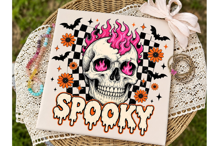 Spooky Skull Pink Fire PNG Shirt Design
