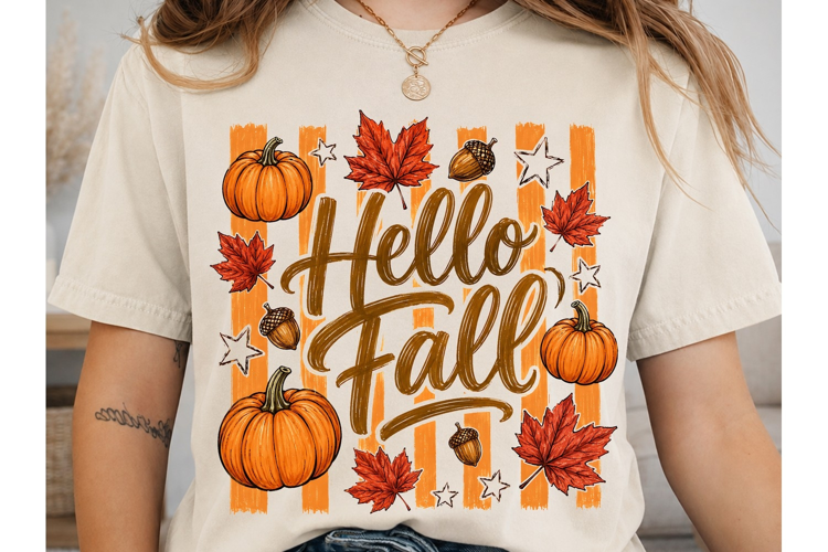 Hello Fall Pumpkin PNG Shirt Design