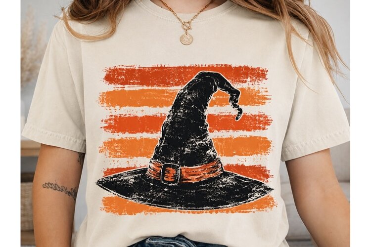 Witch Hat Orange Stripes PNG Shirt Desig example image 1