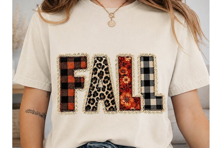 Fall Patchwork PNG Sublimation Shirt Des example image 1