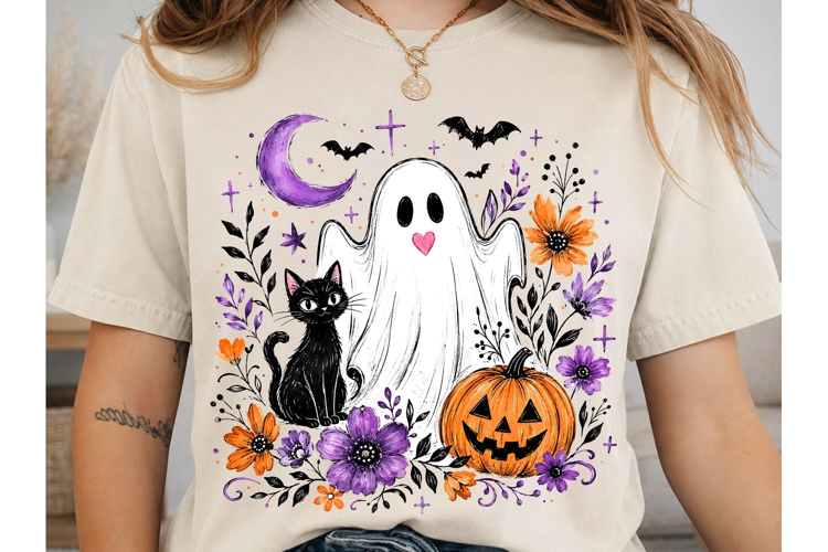 Cute Ghost Pumpkin Halloween PNG Shirt