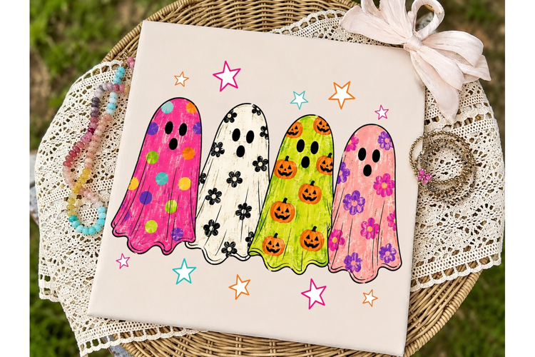 Colorful Ghost PNG Sublimation Shirt Des