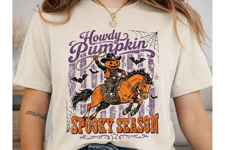 Howdy Pumpkin Spooky Season PNG Shirt example image 1