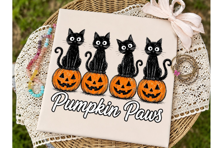 Pumpkin Paws Black Cats PNG Shirt Design