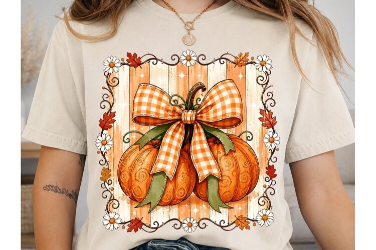 Fall Pumpkin Bow PNG Sublimation Design example image 1