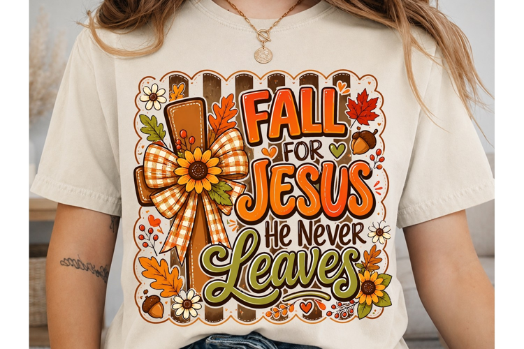Fall for Jesus PNG Sublimation Shirt Des