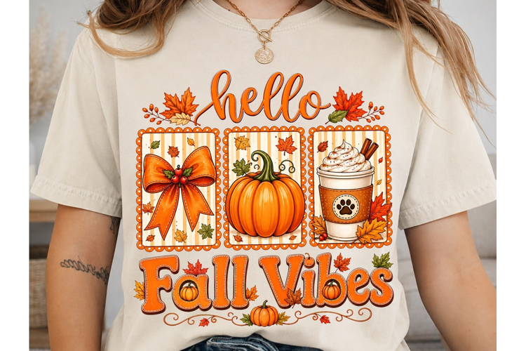 Hello Fall Vibes Pumpkin PNG Shirt Desig