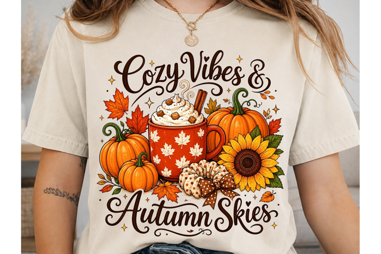 Cozy Vibes Autumn Skies PNG Shirt Design
