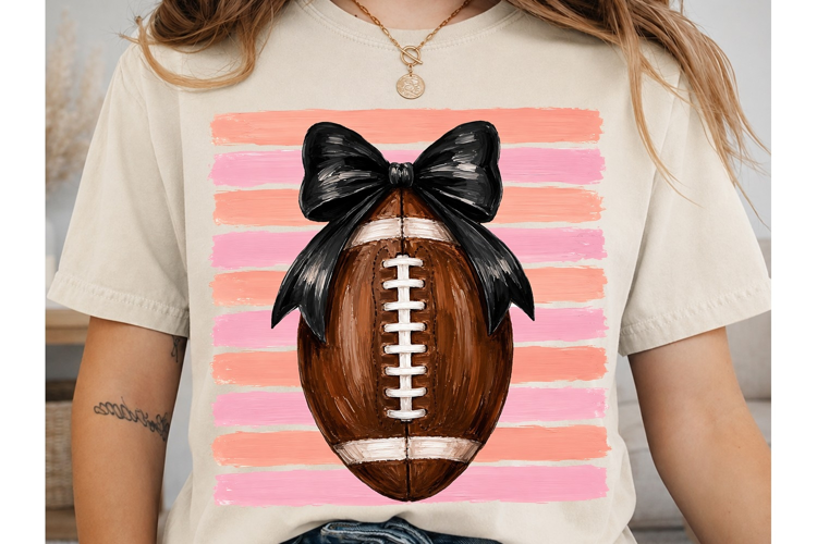 Football Bow Pink Stripes PNG Sublimatio