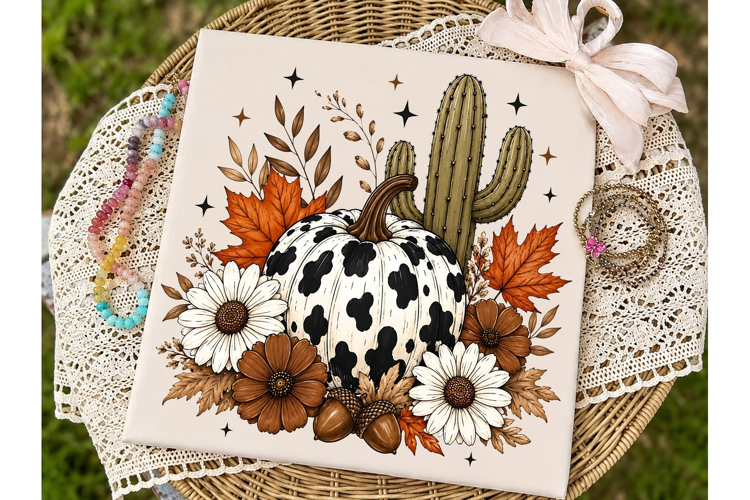 Autumn Cow Pumpkin Cactus PNG Shirt