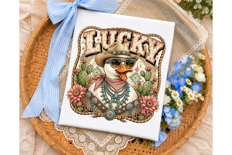 Lucky Cowboy Duck PNG Sublimation Shirt
