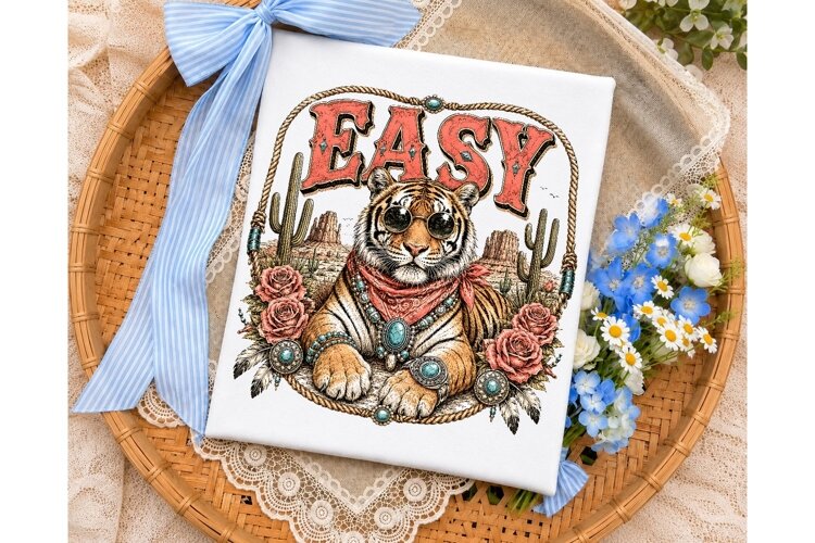 Easy Tiger Western PNG Sublimation Desig example image 1