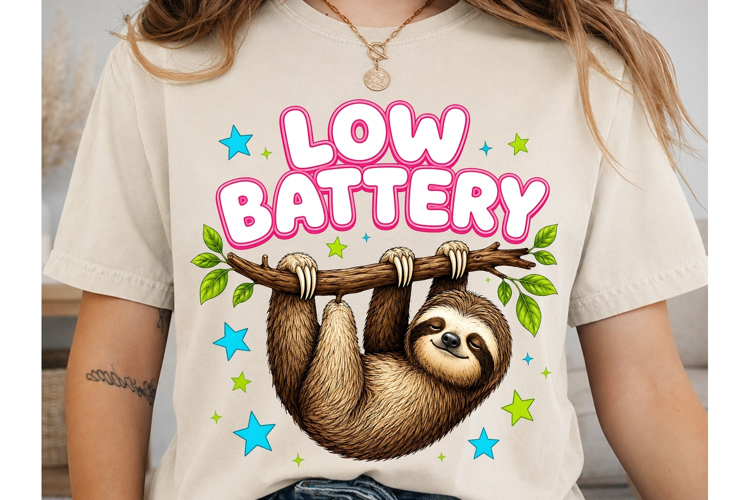 Low Battery Sloth PNG Sublimation Shirt