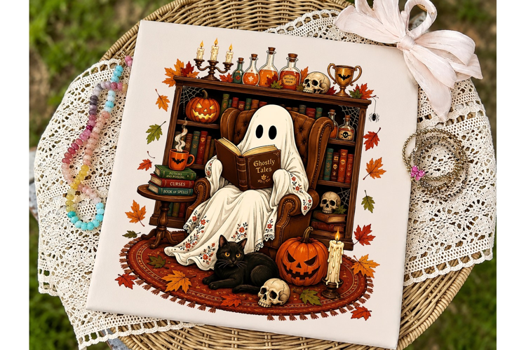 Ghostly Reader Fall PNG Sublimation Desi