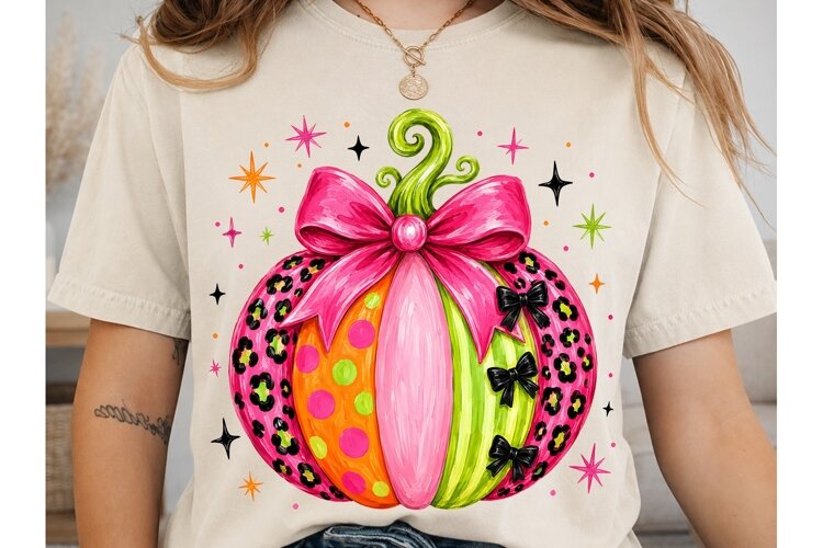 Colorful Pumpkin PNG Sublimation Shirt D example image 1