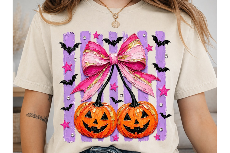 Halloween Pink Bow Pumpkin PNG Shirt