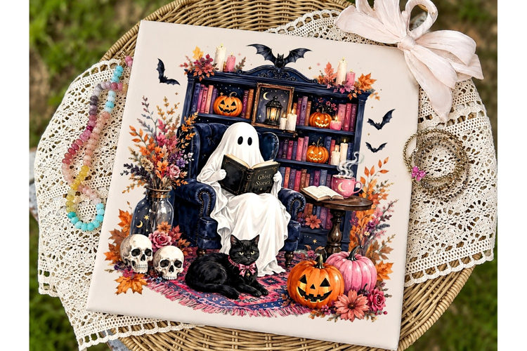 Spooky Ghost Reading PNG Shirt Design