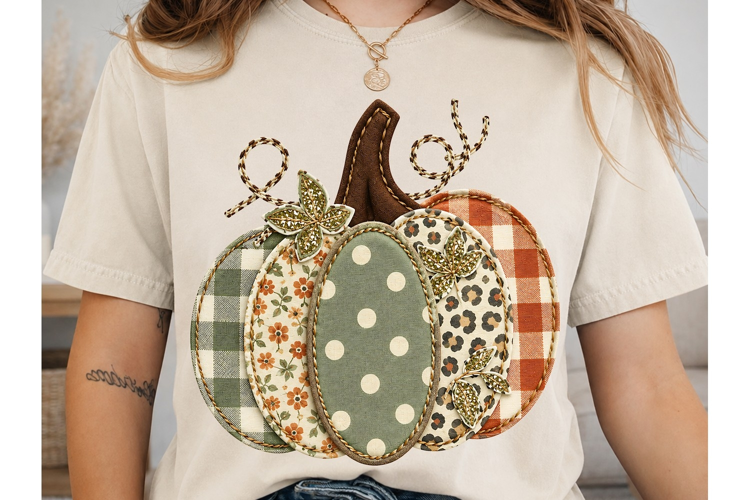 Patchwork Pumpkin PNG Sublimation Shirt
