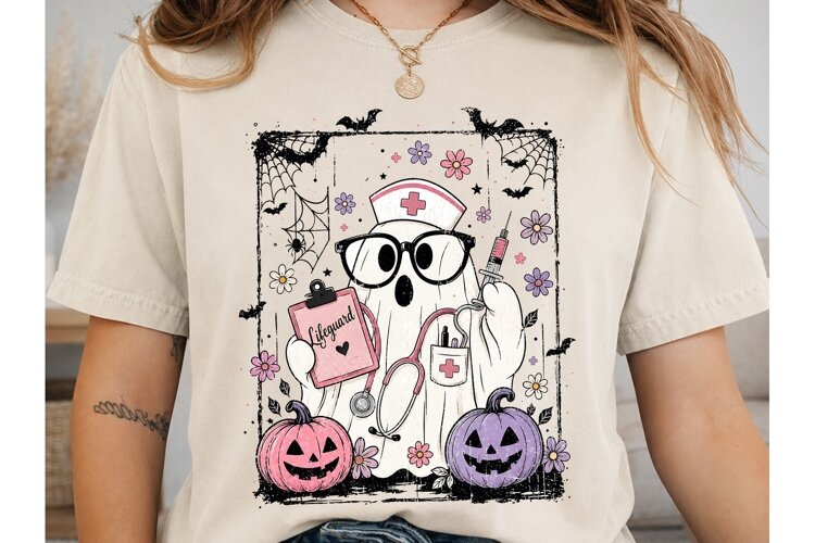 Nurse Ghost Halloween PNG Sublimation Sh example image 1
