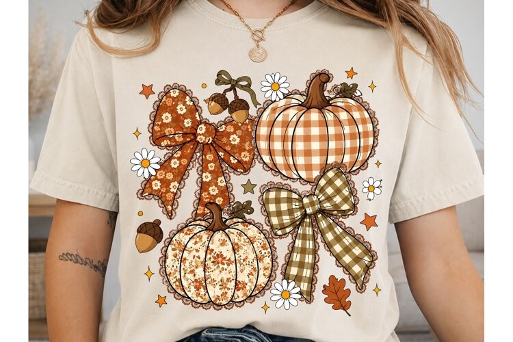 Fall Pumpkin Bow PNG Shirt Design example image 1