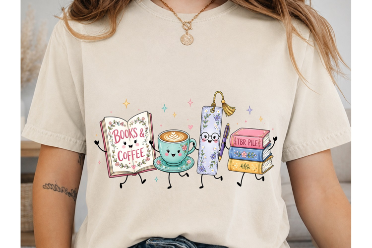 Books Coffee PNG Shirt Sublimation Desig