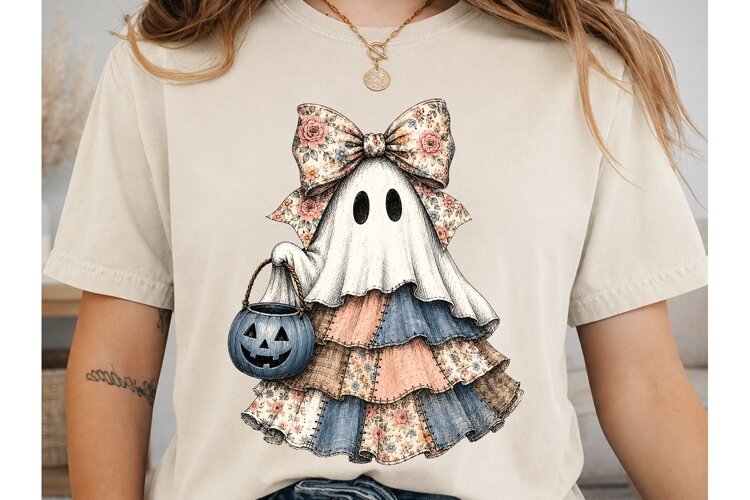 Cute Ghost Halloween PNG Sublimation Shi example image 1