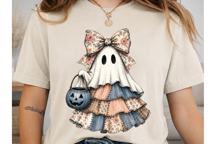 Cute Ghost Halloween PNG Sublimation Shi