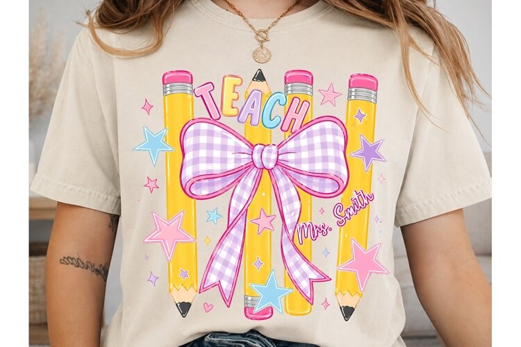 Teach Pencil Bow PNG Sublimation Design example image 1