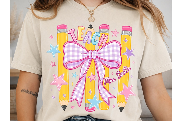 Teach Pencil Bow PNG Sublimation Design