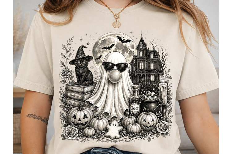 Spooky Ghost Halloween PNG Shirt Design