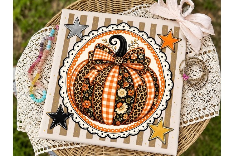 Autumn Pumpkin Bow PNG Sublimation Desig example image 1
