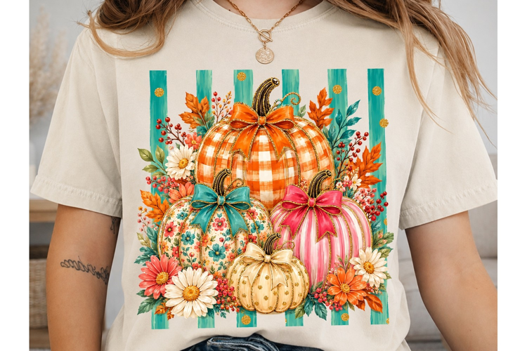 Autumn Pumpkins Floral PNG Shirt Design