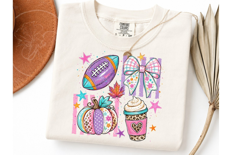Fall Football Bow Pumpkin Latte PNG Clip