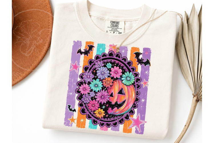 Halloween Floral Pumpkin PNG Sublimation