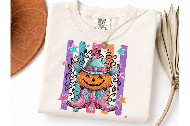 Halloween Cowboy Pumpkin PNG Tee Design example image 1