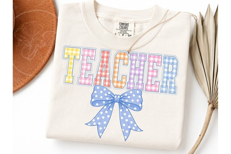 Teacher Gingham Bow PNG Graphic Design example image 1