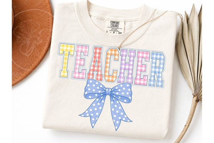 Teacher Gingham Bow PNG Graphic Design