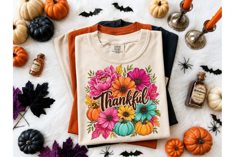 Thankful Floral Pumpkin PNG Sublimation