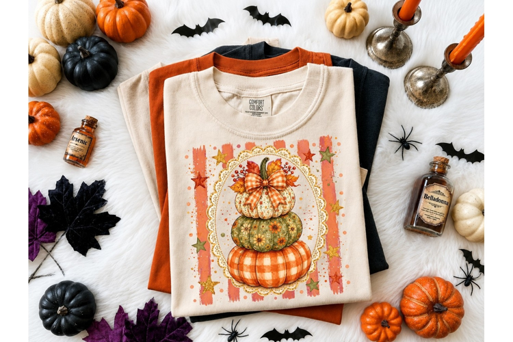 Stacked Pumpkins Fall PNG Sublimation Te