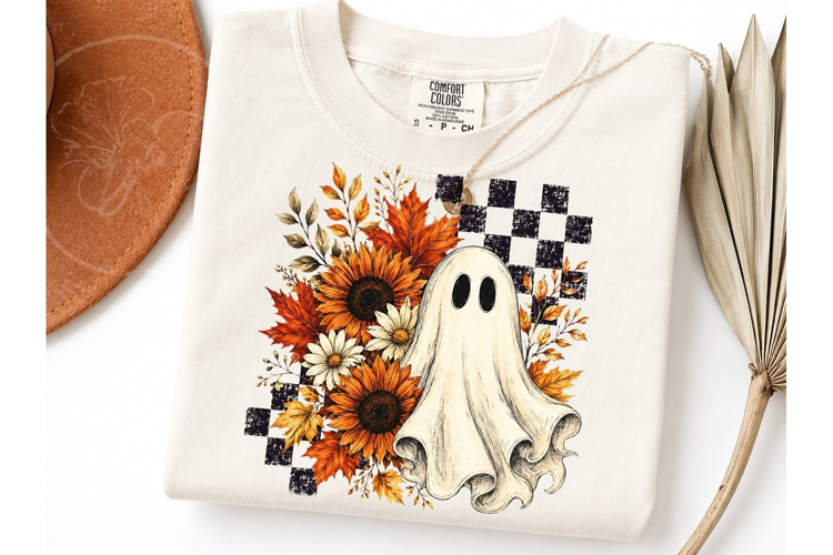 Fall Ghost Floral Sunflower PNG Tee