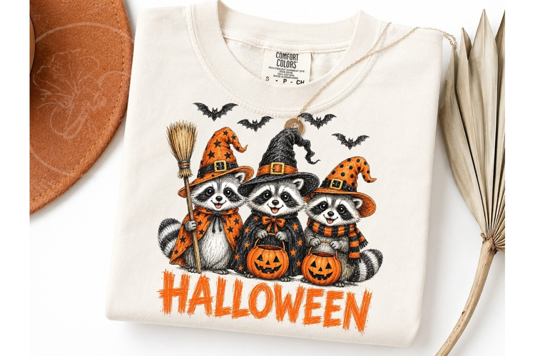 Halloween Raccoon Witch PNG Shirt Design