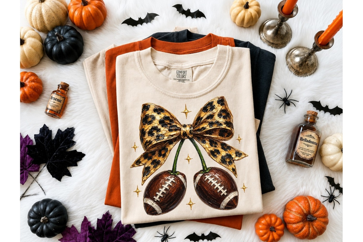 Football Cherry Leopard Bow PNG Shirt