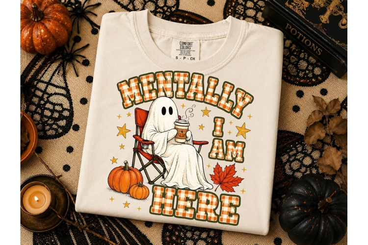Mentally I Am Here Ghost Fall PNG Tee