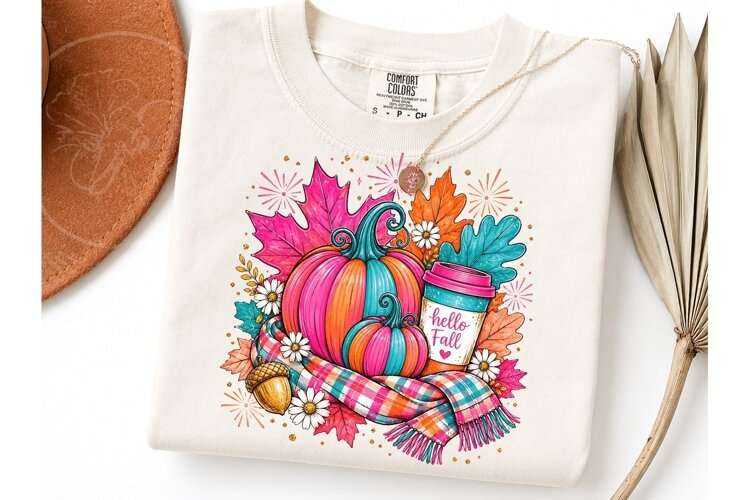 Hello Fall Pumpkin PNG Sublimation Tee example image 1