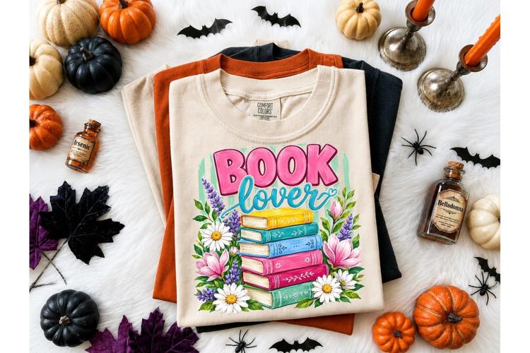 Book Lover Floral Stack PNG Shirt Design
