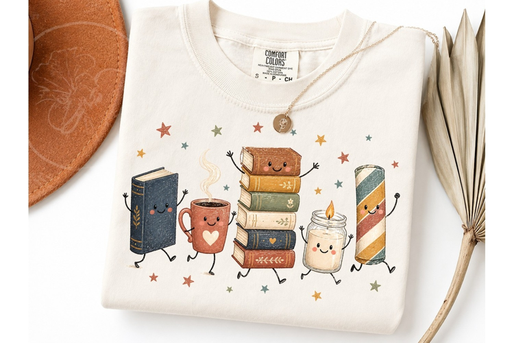 Cozy Books Coffee Fall PNG Shirt Design